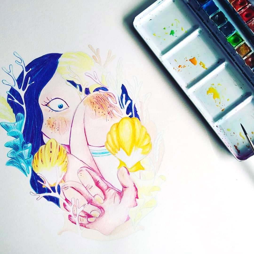 illustratrice portfolio pêche colorée aux crayons de couleurs